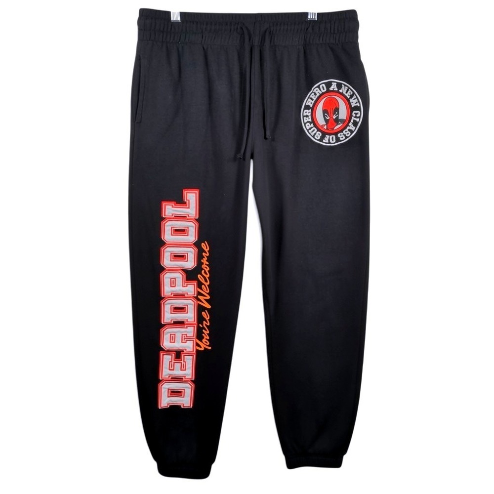 Marvel Men XL Deadpool Joggers Cotton Blend Black Graphic Sweatpants Retro